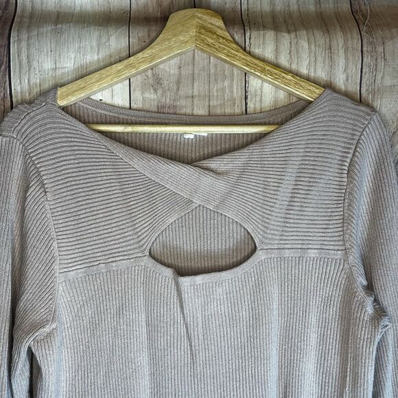 Maurice Top Women's Large Nude Open Long Sleeve Waffle Knit Stretch Fall - Picture 3 of 7